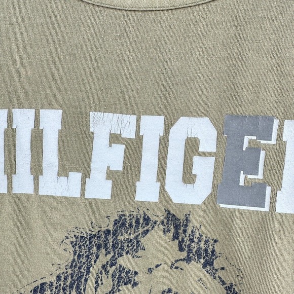 Vintage Tommy Hilfiger 85 Cropped Tshirt Mens XXL Green Gray Cotton Lion Tee Y2K - Picture 3 of 8